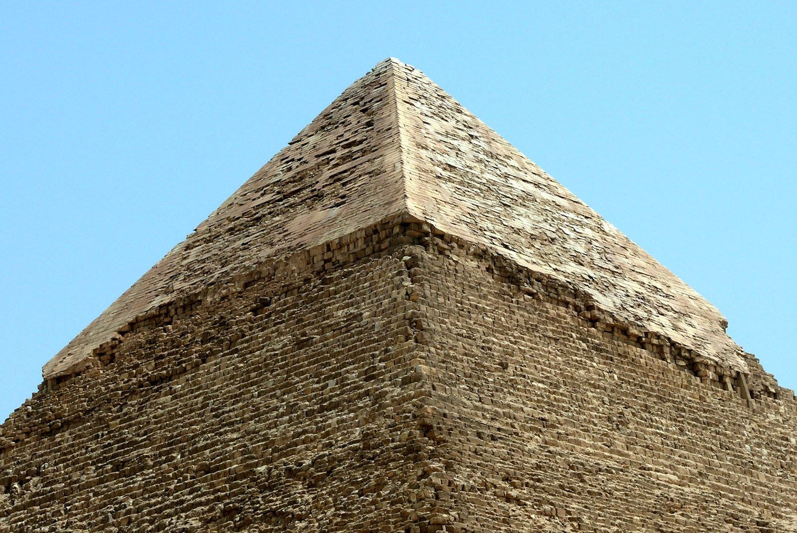 Close view of the stonework of a pyramid at Giza in daylight